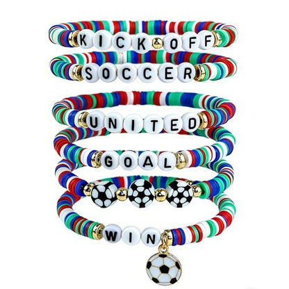 OHOME Soccer Mom Essentials - 6 Pack Soccer Bracelets | Soccer Party Favors - 2026 World Game Cup Merchandise Jewelry Accessories Outfits for Women Men - Soccer Gifts for Fans Players Coaches Team - style: Soccer