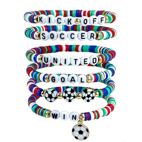 OHOME Soccer Mom Essentials - 6 Pack Soccer Bracelets | Soccer Party Favors - 2026 World Game Cup Merchandise Jewelry Accessories Outfits for Women Men - Soccer Gifts for Fans Players Coaches Team - style: Soccer