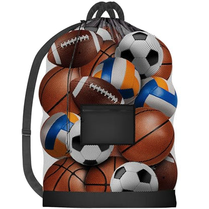 Handy Laundry Mesh Ball Bag - Up to 15 Balls Large Capacity Sports Equipment Bag Carrier with Adjustable Strap and Drawstring Closure - For Soccer, Basketball, Volleyball - size: 30 x 40