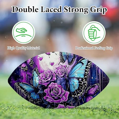 American Football, Official Size 11.9 x 7.3 Inch, Premium Composite Leather High-Grip Ball with Pro-Style Lacing, Unique Prints for Training, Games & Gifts - color: Purple Rose Moon