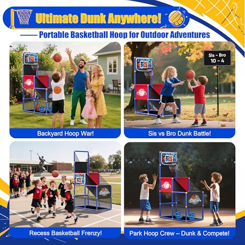 Kids Arcade Basketball Hoop with 4 Balls,Indoor Outdoor Single Shot Basketball Game for Toddler,Carnival Games Sport Toys Gifts for Boys Girls Ages 3-8,Ideal for Competition