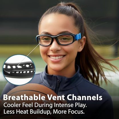 BLUE CUT Youth/Teen Sports Goggles for Basketball Soccer & Pickleball-Protective Eyewear for Boys&Girls - color: Black/Blue
