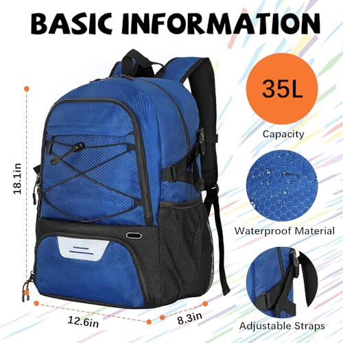 Goloni Basketball Backpack Bag,35L Basketball Bag with with Separate Ball & Shoe Compartments,Large Sports Bag for Basketball - color: dark blue