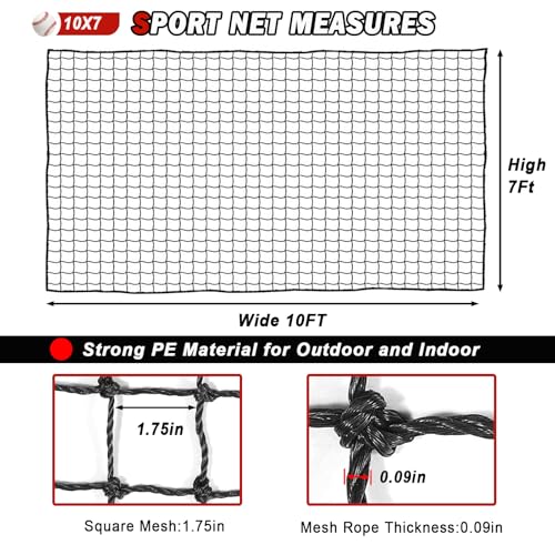Baseball Softball Backstop Nets,Sports Net,Sports Netting Barrier,Sports Netting for Backyard,Twisted Knotted PE Net - style: 10X7FT
