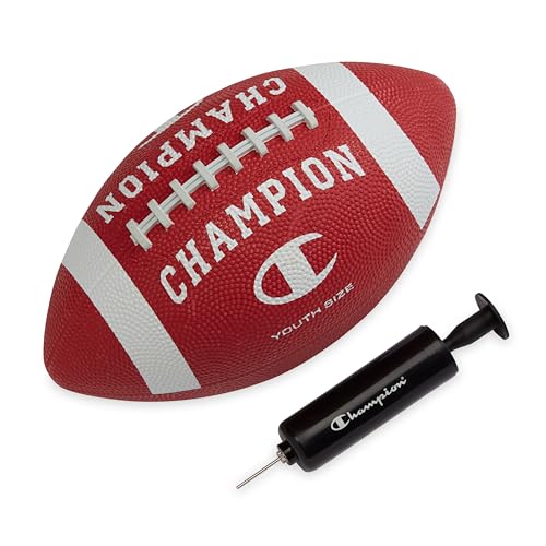Champion Blitz Football, All-Weather Football, Enhanced Grip, Durable Rubber Cover and Molded Laces, for Outdoor Sports & Training, Includes 6 Ball Pump - color: Tango Red/White, size: Youth