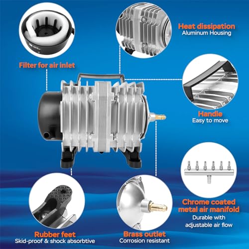 AquaMiracle Aquarium Air Pump Commercial Air Pump with Aluminum Housing, 600/1000/1200/1750GPH Fish Tank Bubbler Pond Aerator for Aquariums, Ponds, Hydroponics - style: 35W-1000GPH