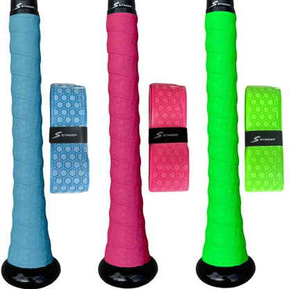 Stinger Sports Premium Polymer Bat Grip (Baseball and Softball) - color: 3-Pack: Carolina Blue/Pink/Optic Green
