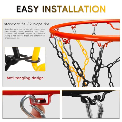Basketball Net Replacement Heavy Duty,Resin Material, Anti-Rust Use Indoor Outdoor Standard 12-Ring Basketball Hoop - style: Black/Yellow