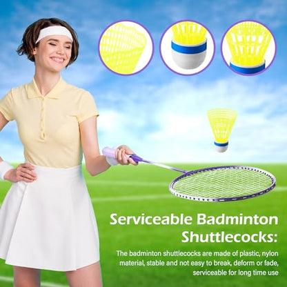 Woanger 8 Pack Badminton Rackets Set Including Badminton Racquets, Nylon Shuttlecocks and Carry Bag for Outdoor Backyard Games Beginners - color: Blue & Purple