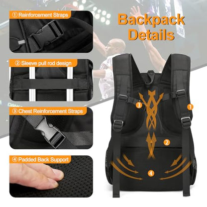 TANGCORLE Basketball Backpack Large Sports Equipment Bag with Separate Ball & Shoes Compartment, Sports Backpack Fit Soccer Volleyball Backpack
