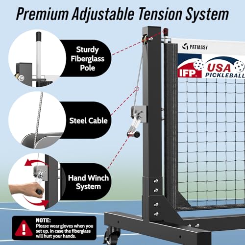 Tournament Pickleball Net, IFP/USAPA Standards 22FT Regulation Size, Rust-Resistant Aluminum Frame with Hand-Crank Tension System for Semi-Permanent or Mobile Court Use