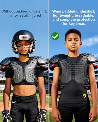 Youth Football Padded Shirt Chest Rib Protector Boys Heart Guard Sternum Protection Kids Rugby Undershirt - size: Medium