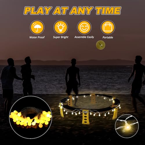 Outdoor Beach Ball Game Includes 4 Balls, Net and Carrying Bag - Roundnet Yard Games Set for Adults, Kids, and Family - Perfect for Beach, Yard, Lawn, Backyard, and Park