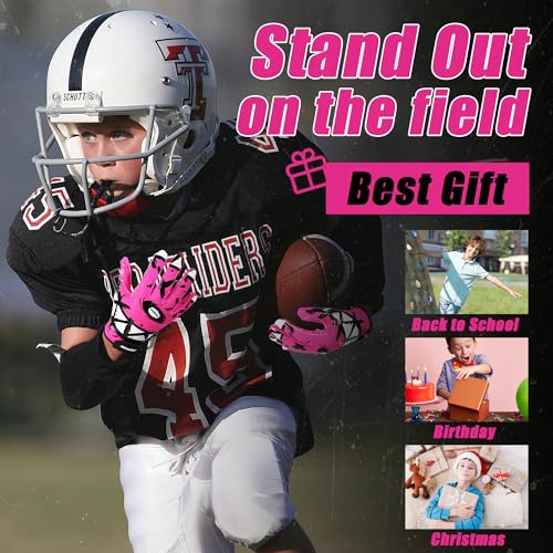AIGEVTURE Youth Football Gloves Kids Receiver Gloves Sticky Football Gloves for Boys Girls - color: Pink, size: Youth XL&Adult S