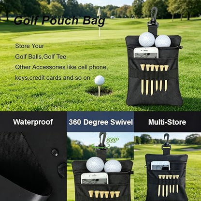 Golf Tee Pouch Bag, Zipper Golf Ball Bag, Accessory Pouch for Men - color: Black