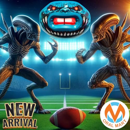 Oral Mart Flag Football Mouth Guard with 3D LipFit Design for Kids - Youth Football Mouthguard (No Boil) Cool Instant Fit Lip Guard Mouthpiece for Braces (Detachable Helmet Strap Included) - color: Audacious Invader