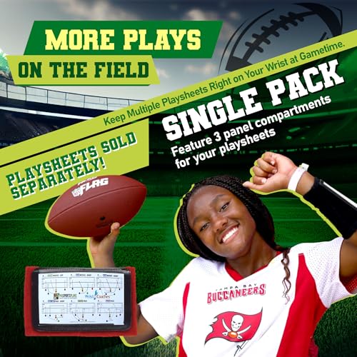 Football Play Wristbands - Youth Quarterback Gear - Wristband Playbook for Football and Softball Signs - color: Red