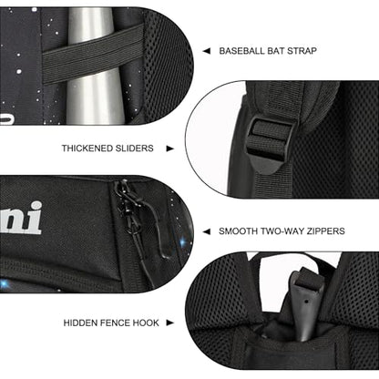 Goloni Youth Baseball Bag,Baseball Backpack with Shoes Compartment,Softball Bag with Fence Hook for T-Ball Bat & Equipment - color: Starry Sky Black