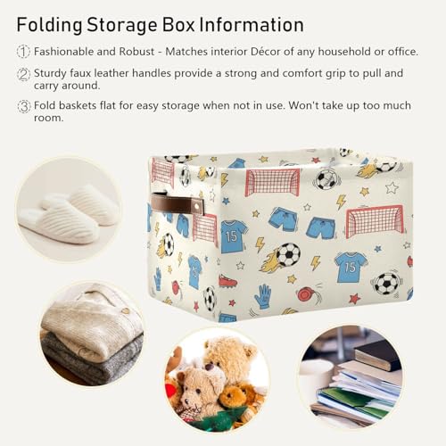 Soccer Gear Storage Baskets - Collapsible Canvas Bin for Home Organization, Decorative Fabric Box with Handles - size: 1 PCS
