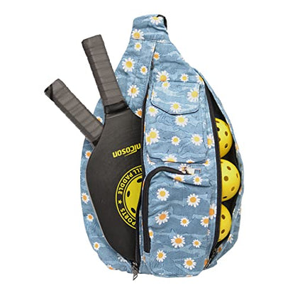 Nupouch Rucksack Pickleball Bag, Anti-Theft Crossbody Sling, USB Charging Connector Port, Backpack, Light Blue Daisy - color: Light Blue Daisy