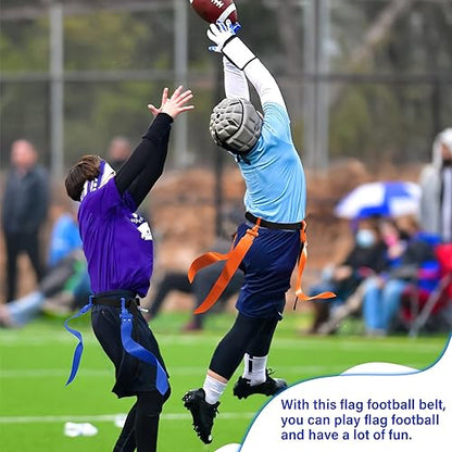 Hungdao 10/12 Players Flag Football Belts and Flags Adjustable Football Belts for Kids Teens Adults Team Training Sport Event - color: Blue, Orange