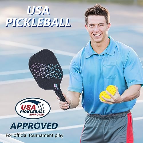 Pickleball Paddles Set of 4, USAPA Approved Carbon Fiber Pickle Ball Paddle (CHS), Polypropylene Honeycomb Core, Anti Slip Sweat Absorbing Grip, 4 Replacement Soft Grip, 6 Pickleball, Bag