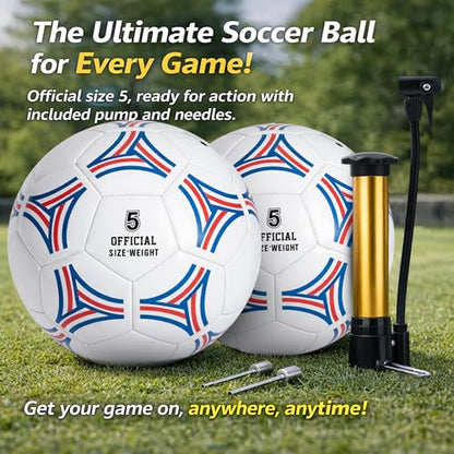 2 Pack Soccer Ball Size 5,Soccer Ball Set with 2 Bag, 1 Pump and 2 Needles,Soccer Ball Gifts for Teenagers,Official Size Ball,Indoor and Outdoor Training and Competitions use