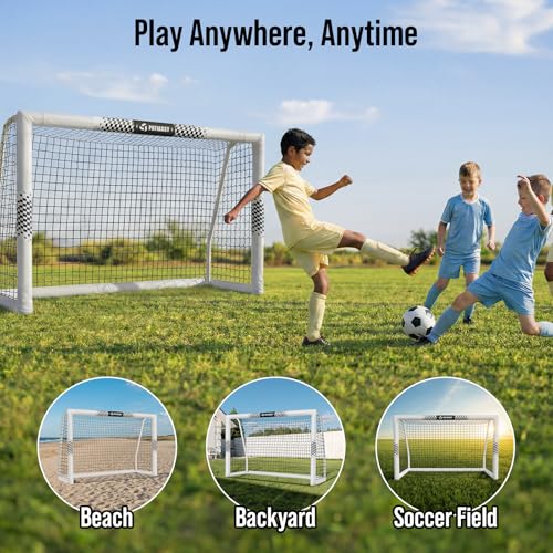 Soccer Goal for Backyard, 8x5/6x4 FT Heavy Duty Soccer Net with Safety Foam Padded Metal Post, Durable Goals with Training Set Agility Ladder & 12 Cones for Youth & Adults Practice - size: 6x4 FT