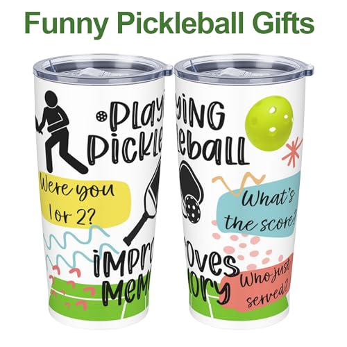 Pickleball Tumbler 20 oz, Funny Pickleball Gifts for Women Men, Playing Improves Memory Travel Mug Vacuum Insulated Stainless Steel Coffee Cup