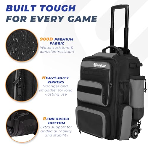 Rolling Baseball Bag with Wheels, 70L Large Capacity Baseball Backpack with Hidden Shoulder Strap, Sturdy Softball Bag with Multi-Pockets, Shoe Compartment, Fence Hooks for Players, Coaches - color: Grey