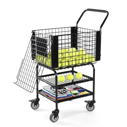 Tennis Ball Basket Pickup Hopper Holds 350 Balls 2 Layers Tennis Ball Hopper Basket Cart with Wheel Ideal for Court Training