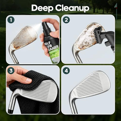 Vetance Pro Golf Club Cleaner Kit - Including New Designed Golf Club Brush, 3 Bottles of Cleaning Solution, Golf Towel,Effectively Remove Stubborn Stains and Rust. - color: Black
