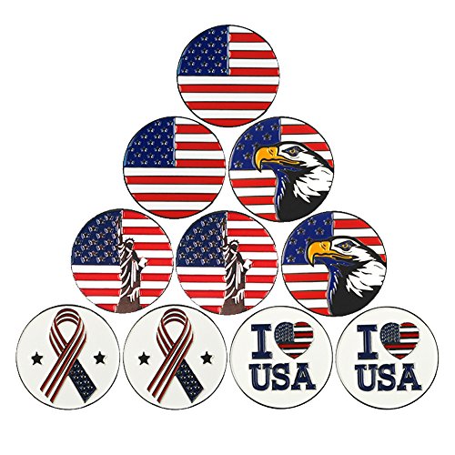 Lot of 10 Golf Ball Markers Assorted Patterns - Soft Enamel Technique - color: Americanism