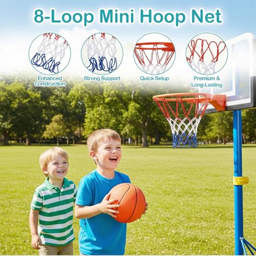2Pack 8 Loops Mini Basketball Net Replacement, Heavy-Duty Nylon Little Small Basketball Net for Indoor Door Room Walls 8"-10.25" Hoop