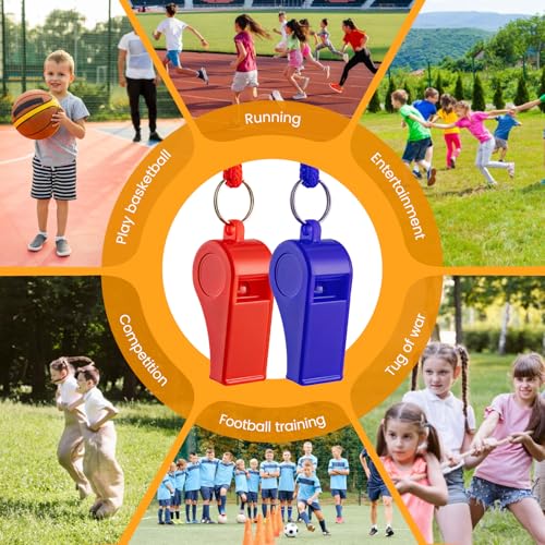 TINSKY 48 Pcs Sport Whistle with Bracelet, 6 Colors Loud Plastic Whistles for Coaches, Referees, Officials, Birthday Party Gift, Emergency Training, the 2026 World Cup Festivals