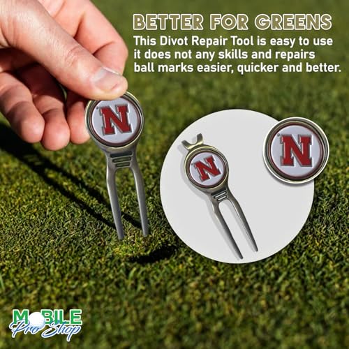 Divot Repair Tool Removable Magnetic Ball Marker-Best Divot Fixer - style: NEBRASKA CORNHUCKERS