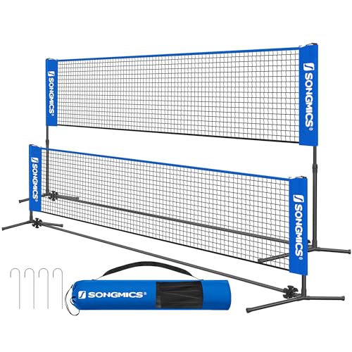 SONGMICS Badminton Net, Height Adjustable Volleyball Net, Pickleball Net for Junior Tennis, Kids, Indoor Outdoor Court, Foldable Nylon Net with Poles 10ft/13ft/16.5ft Wide - color: Blue, size: 13FT