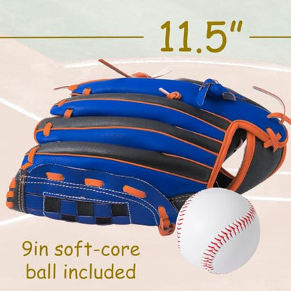 Urby Left Handed Baseball Glove, Left Handed T Ball Glove for Lefty, Left Hand Throw Only. T-Ball & Youth Baseball Gloves. - color: Black & Blue, size: 11.5in Age 7-11