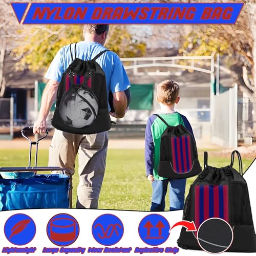 STAY GENT Drawstring Basketball Backpack for Boys, Foldable Soccer Backpack Gym Bag Sackpack Sports Sack with Detachable Ball Mesh Bag for Volleyball Baseball Yoga - color: Blue Red