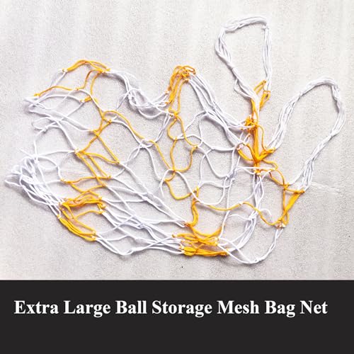 Extra Large Ball Storage Mesh Bag Net for Kids Sports Basketball Football Holding Soccer Volleyball Playground Balls Carrying, Heavy Duty Nylon, 31" Inches Long, Yellow and White