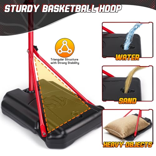 Basketball Hoop for Kids 3 4 5 6 7 8 Years Old, Electronic Basketball Goal with Adjustable Stand, 7 LED Lights & Scoreboard, Indoor Outdoor Sports Toy, Birthday for Kids Boys Ages 3-12
