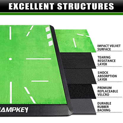 CHAMPKEY Heavy-Duty Golf Hitting Mat - Swing Path Feedback Golf Practice Mat - Ideal for Indoor and Outdoor Training - size: 13" x 17", style: Golf Mat with 3 Pads