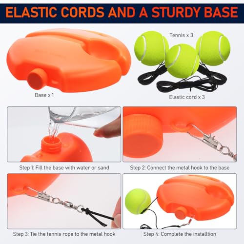 BESPORTBLE Tennis Rebound Trainer Beginner Practice Tool with Elastic Cord Stable Base for Improving Skills Includes String Balls for Self-Training and Muscle Memory Development