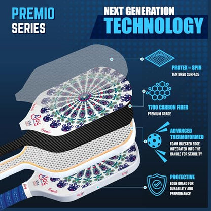 4Joy Pickleball Paddle Premio Series - Thermoformed Premium T700 Carbon Fiber Pickleball Paddless - Professional Pickleball Rackets for Women & Men - 16mm Honeycomb Core - USAP Approved - style: Union Pack: Fitz & Damask
