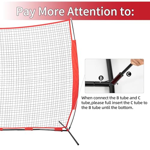 7x7/16x10/20x10ft Backstop Net, Ball Stop Net with Handbag,Fix Sports Net Barrier by 4 Spike&2 Sandbag,Sports Practice Barrier Net for Baseball,Softball,Lacrosse Train,Backstop Net for Backyard - style: 16X10ft red