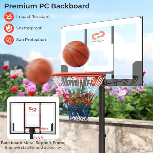 Goplus Basketball Hoop Outdoor, Portable 3.3-7FT/10FT Adjustable Basketball Goal System w/Shatterproof PC Backboard, Wheels for Adults in Pool Driveway Backyard - style: 3.3-7 FT, Black+White