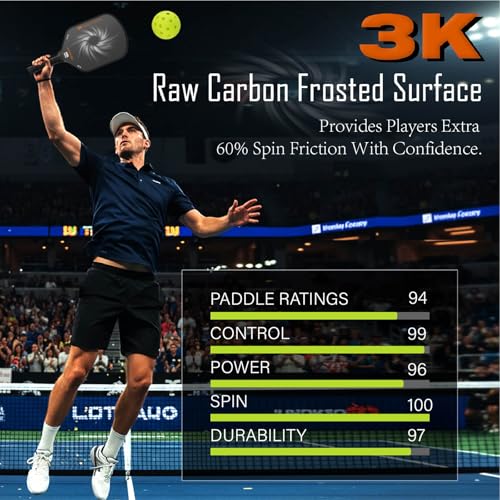Professional Pickleball Paddles- T700 Carbon Fiber Pickle Racket- 3K Raw Carbon Frosted Surface for Enhanced Spin and Friction - USAPA Approved Offensive Long Paddle for Intermediate Advanced Players - color: Black - Orange