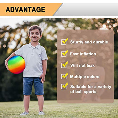 Four Square Balls, 8.5 Inch Playground Ball for Kids Outdoor Dodgeball Kickball Handball Game with Hand Pump - color: Blue (1 ball), Red (1 ball), Rainbow (2 balls)