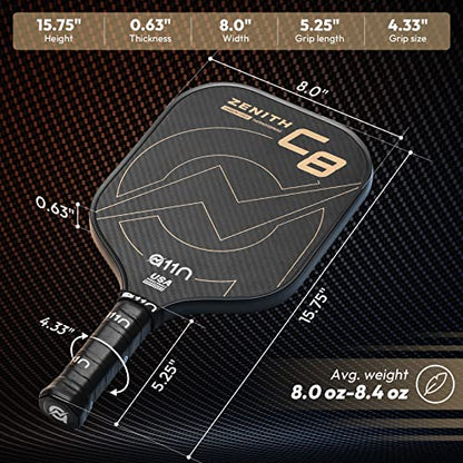 A11N Zenith C8-16mm Pickleball Paddle with Tournament Backpack Bundle