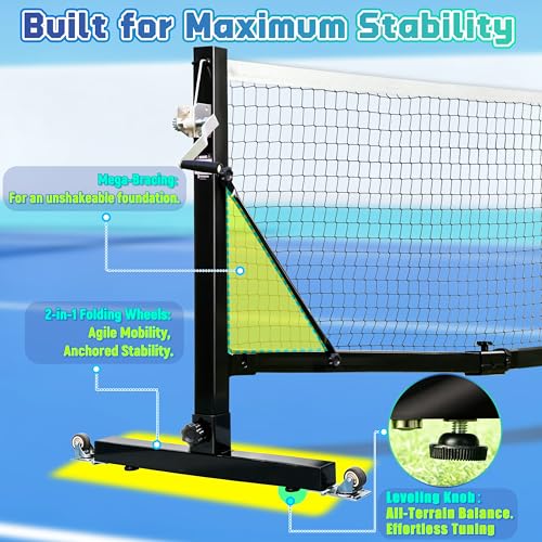 Portable Pickleball Net Set with Wheels, 22 FT Regulation Size Pickleball Net System with Hand Winch Anti-Sag, 2 Paddles, 4 Balls & Court Markers, Indoor/Outdoor Pickleball Equipment